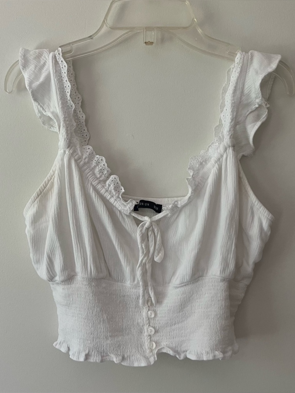 Cotton On Cropped Babydoll Milkmaid Tank Top Med White Smocked Coquette Ruffle